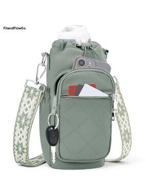 Insulated Water Bottle Carrier Crossbody Bag RFID Phone Pocket